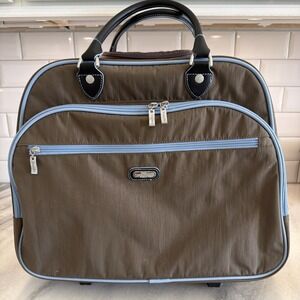 BAGGALINNI LUGGAGE ROLLING TOTE BAG‎ TRAVEL LUGGAGE COLOR TAUPE AND BABY BLUE